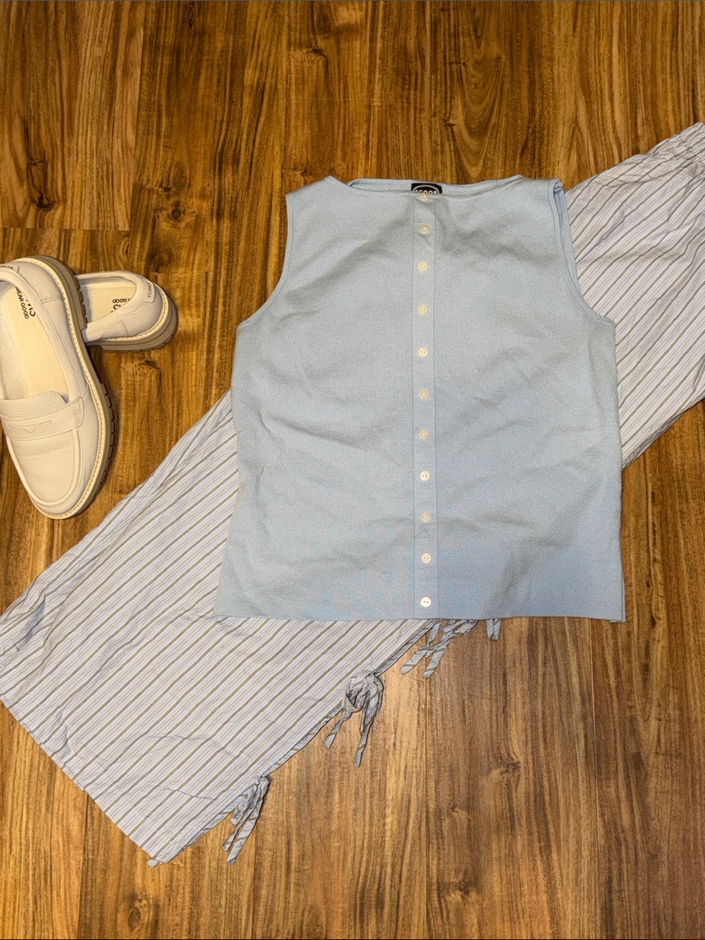 Light Blue Sleeveless Button-Back Top - Kids